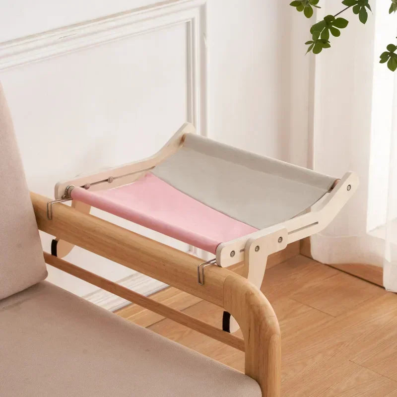 Wooden Cat Hammock Hanging Bed – Washable Cotton Canvas Cat Nest Bed with Plywood Frame