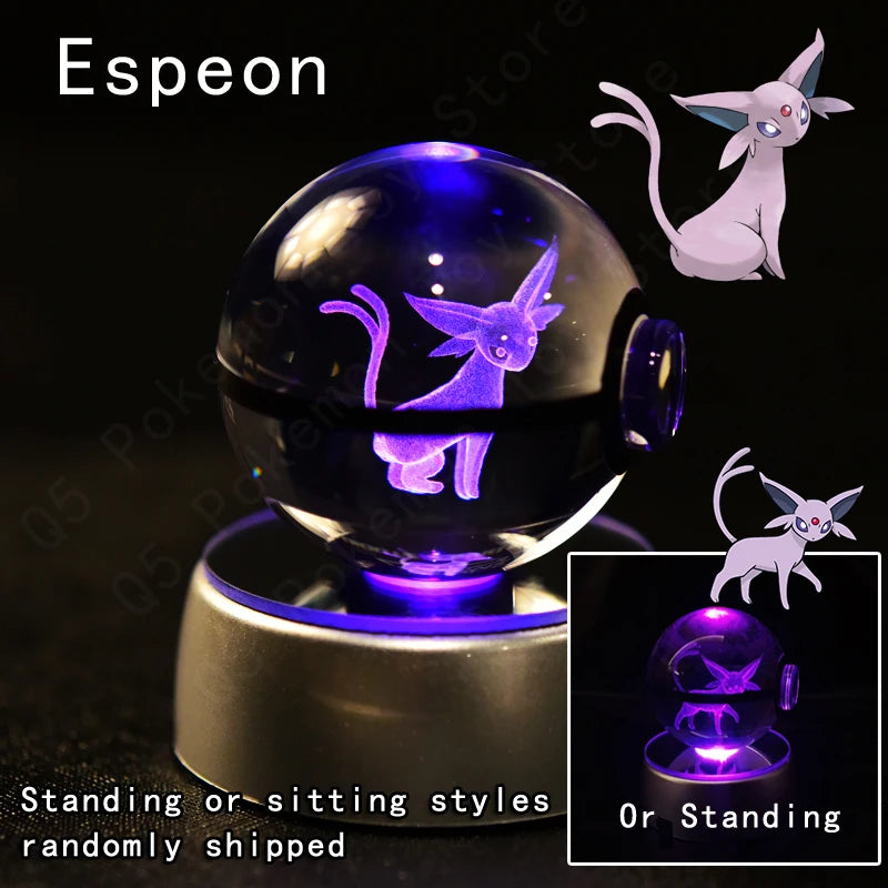 Pokemon 3D Crystal Ball Night Light - Glass Pokeball LED Lamp with Pikachu, Mewtwo & Gengar