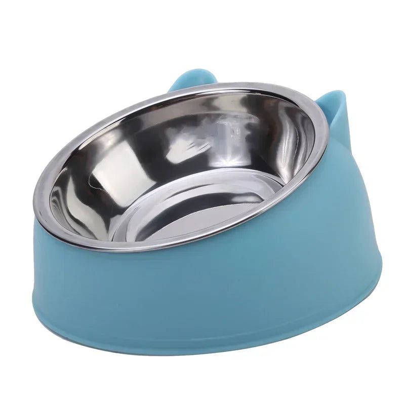 Stainless Steel Double Cat Bowl – Tilted Raised Pet Feeder, 5 Colors