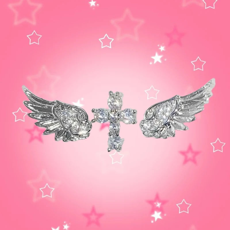 Wing Design Stackable Ear Studs for Women - Y2K Punk Gothic Cross Piercing Earrings
