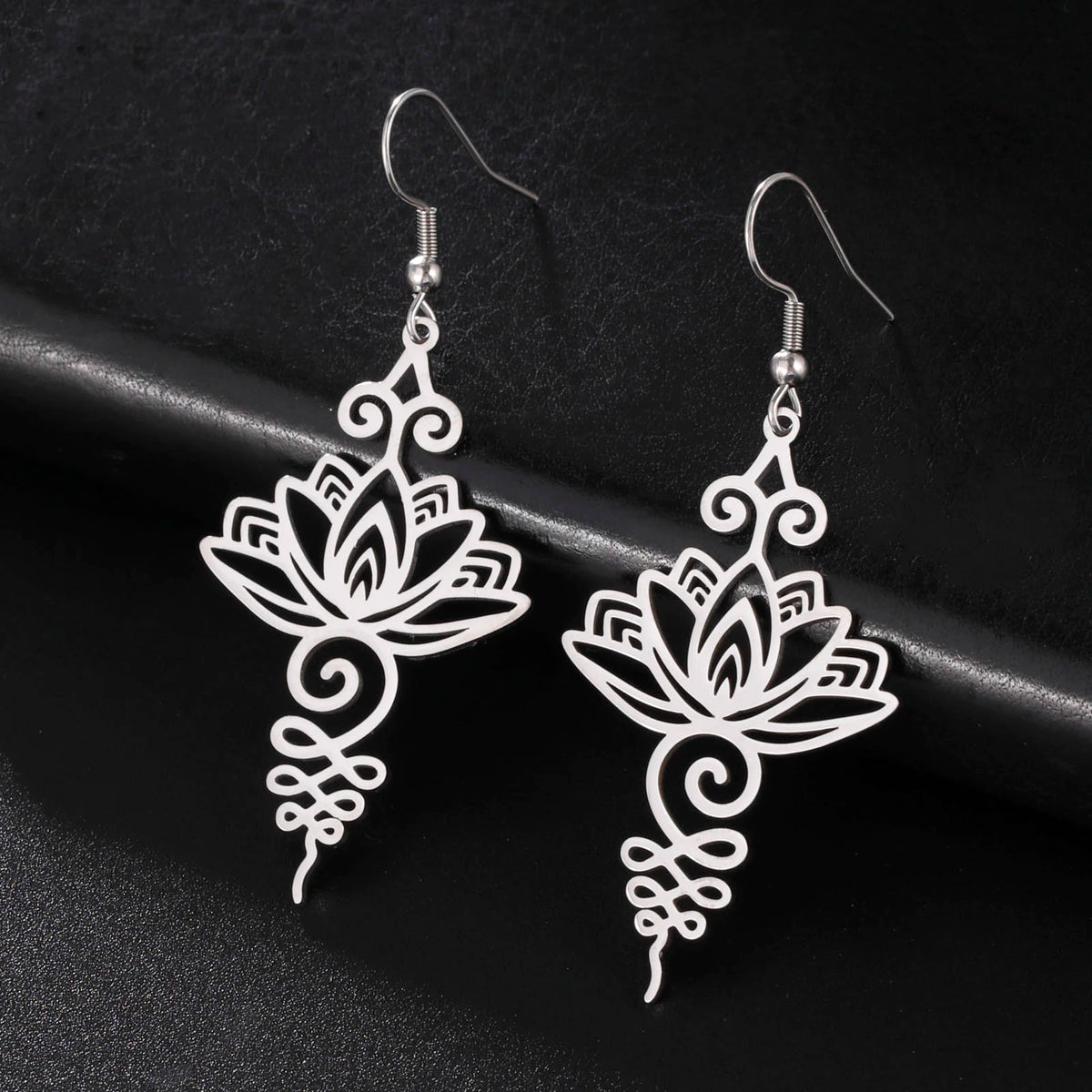 Goth Moon Phase Pentagram Earrings - Stainless Steel Witchy Dangle Jewelry
