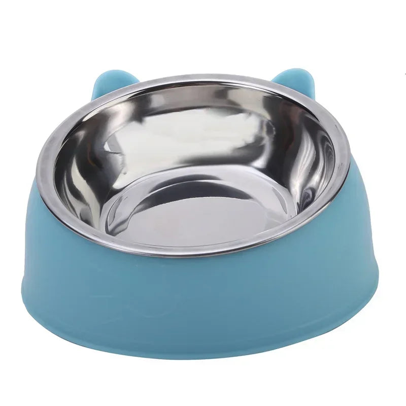 Stainless Steel Double Cat Bowl – Tilted Raised Pet Feeder, 5 Colors