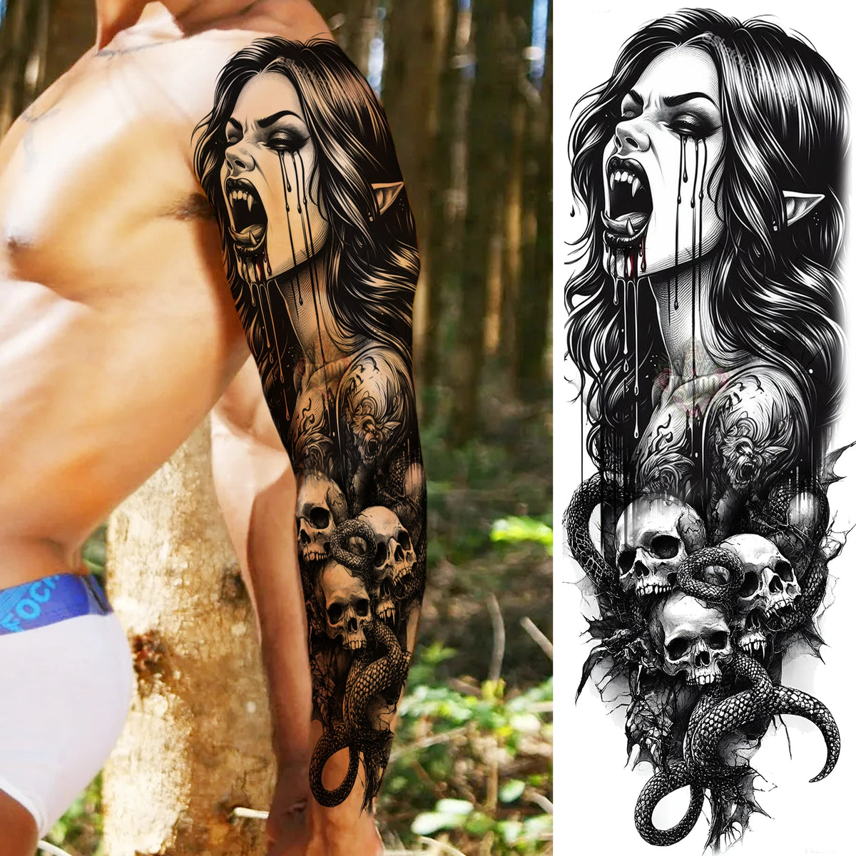 Full Arm Temporary Tattoo Sleeve, Waterproof Realistic Fake Tattoos for Men and Women