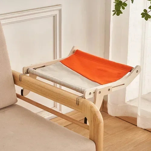Wooden Cat Hammock Hanging Bed – Washable Cotton Canvas Cat Nest Bed with Plywood Frame