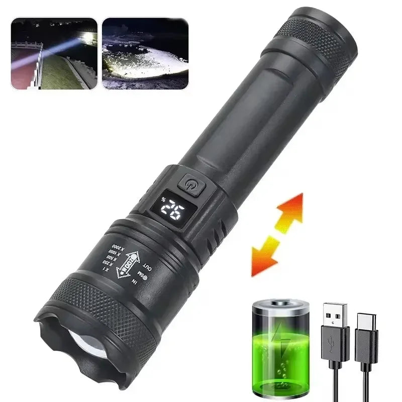 Rechargeable LED Flashlight – High Power Tactical Torch with Zoom & Multiple Modes for Work, Camping & Emergencies