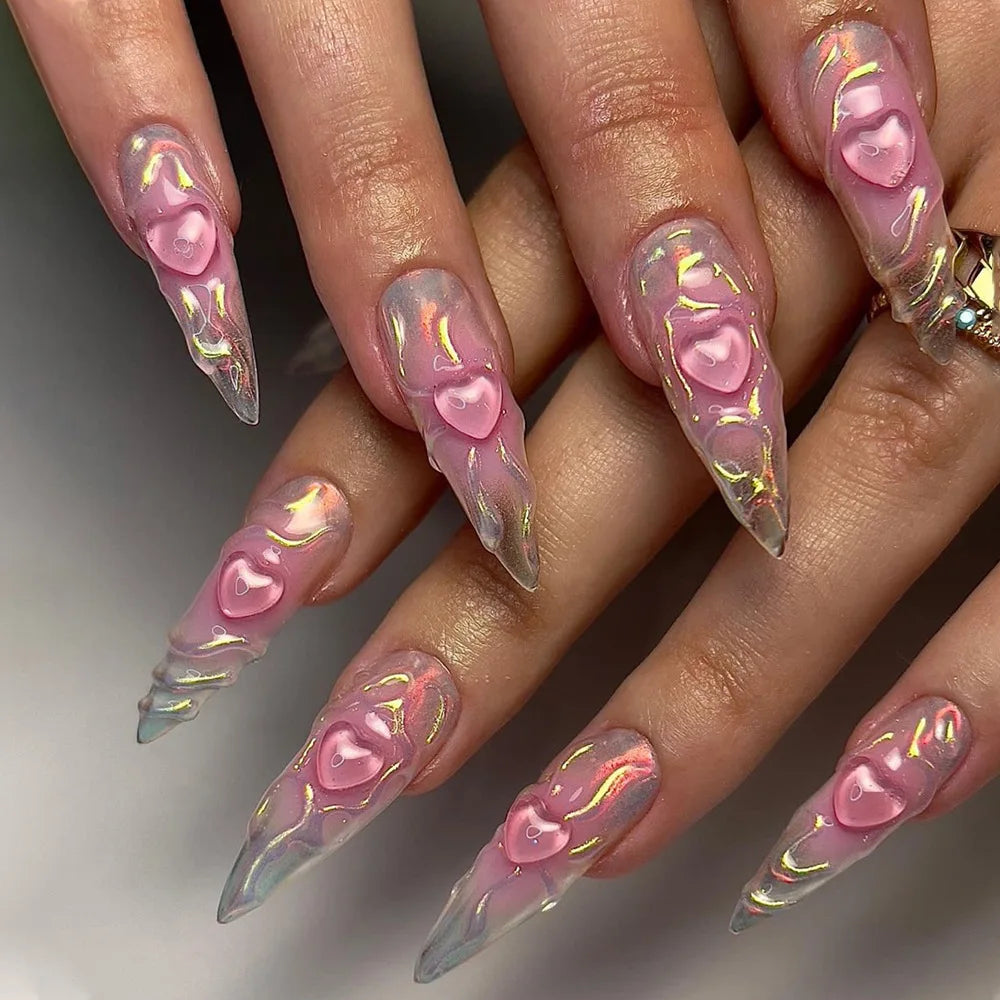 24Pcs Black Y2K Press On Nails, Diamond Butterfly Halloween Long Almond Tips