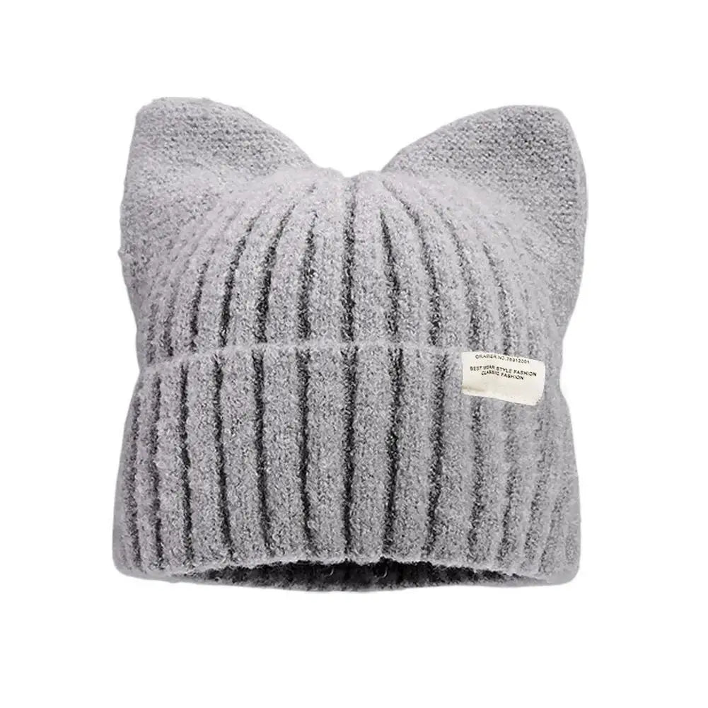 Cat Ear Knit Beanie Winter Hat - Warm Windproof Thick Cap for Women and Girls