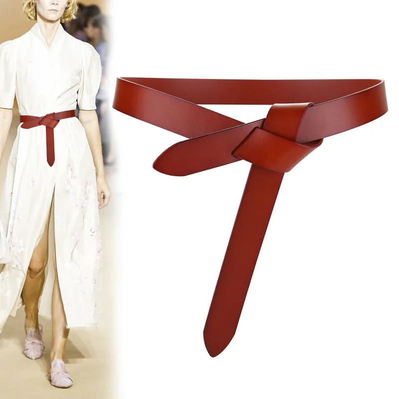 Genuine Cowhide Leather Knotted Belt for Women – Soft Gothic Retro Corset Girdle for Dresses