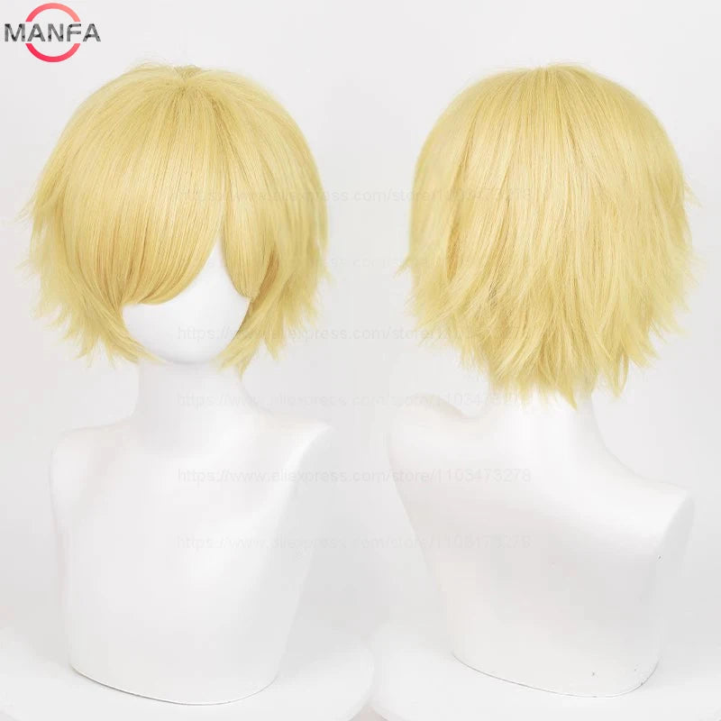 Short Straight Anime Cosplay Wig – 30cm Heat Resistant Synthetic Hair in Solid & Mixed Colors for Men and Women