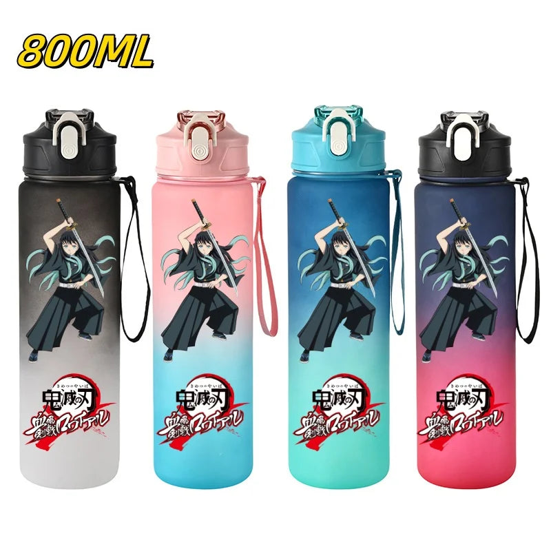 800ml Demon Slayer Water Bottle with Straw, Tanjiro Nezuko Anime Sports Cup
