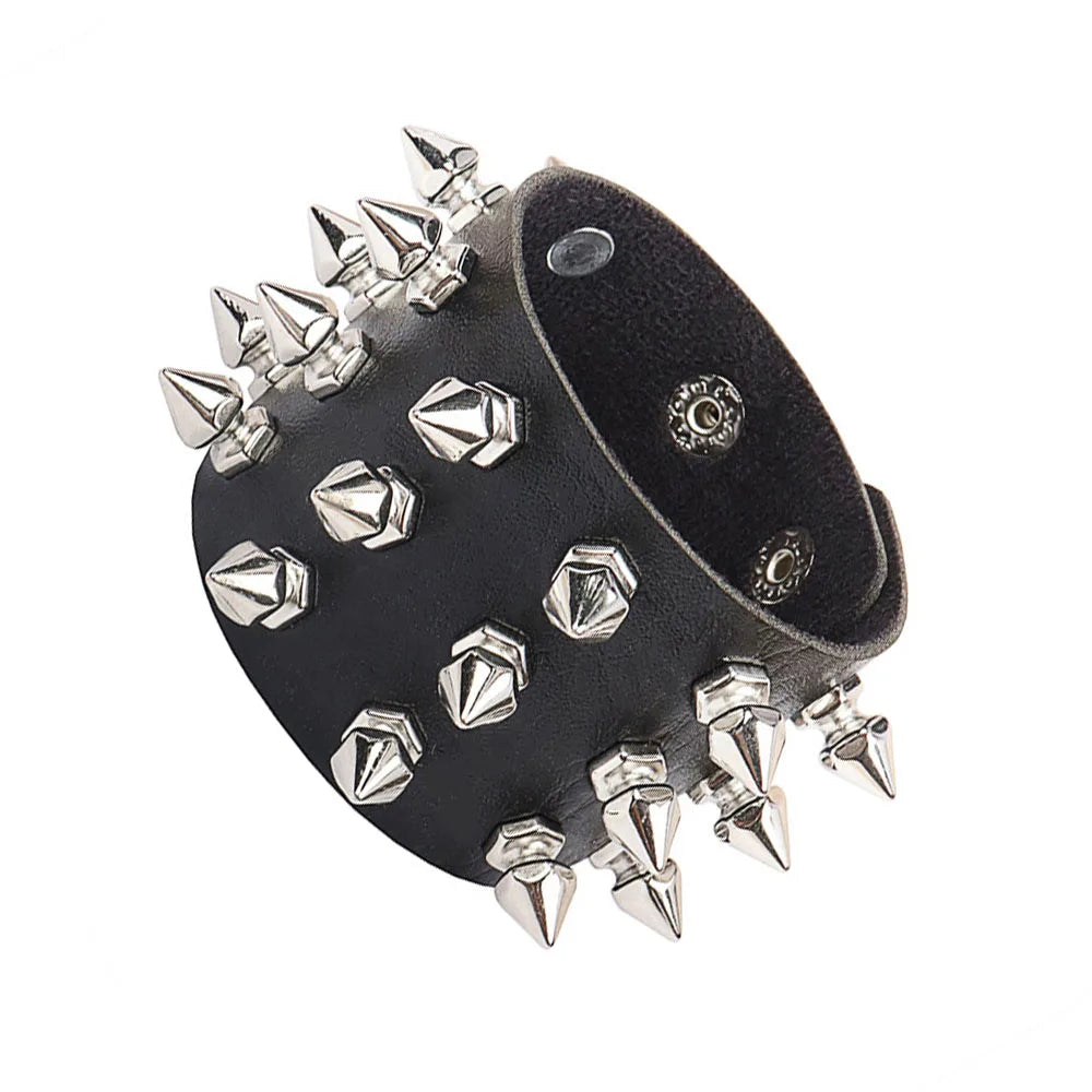 Punk Dark PU Leather Layered Wrap Bracelet for Women and Men – Gothic Chain Hip Hop Rock Jewelry