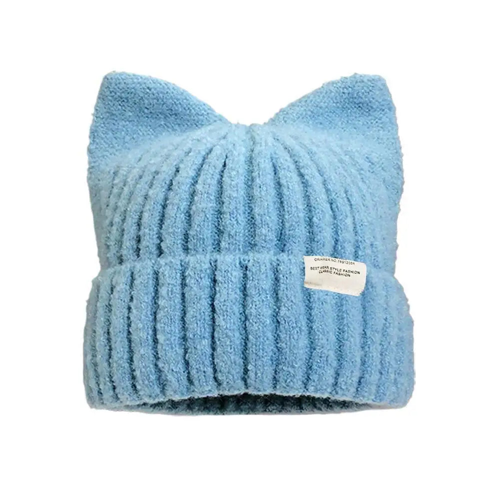 Cat Ear Knit Beanie Winter Hat - Warm Windproof Thick Cap for Women and Girls