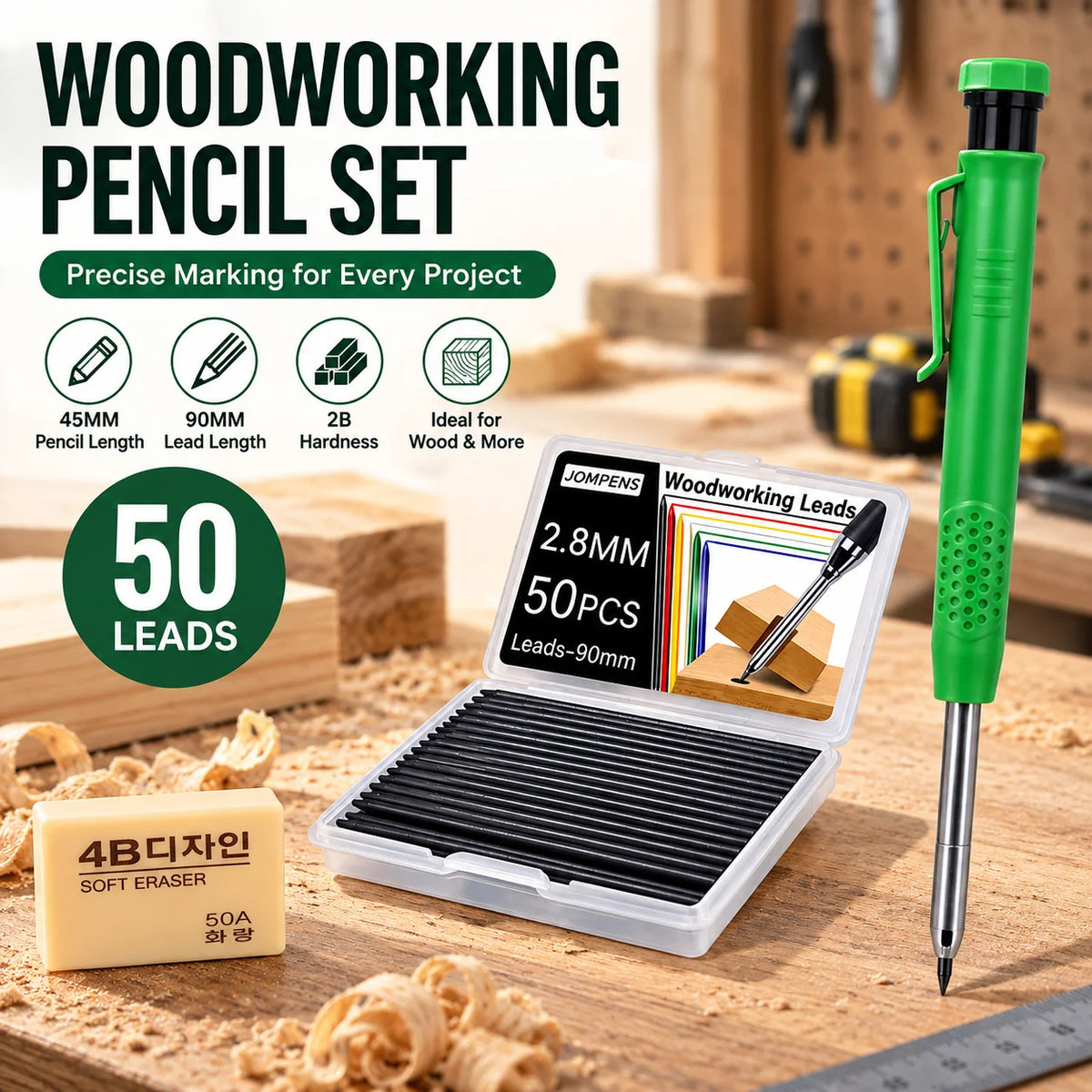 Carpenter Pencil Set 2.8mm Flat Construction Marking Pencils