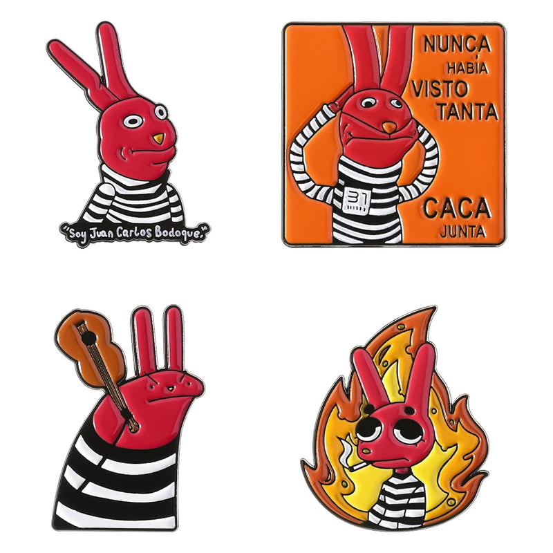 Cartoon Angry Red Rabbit Enamel Pins - Anime Prison Bunny Brooch Lapel Badge Gift