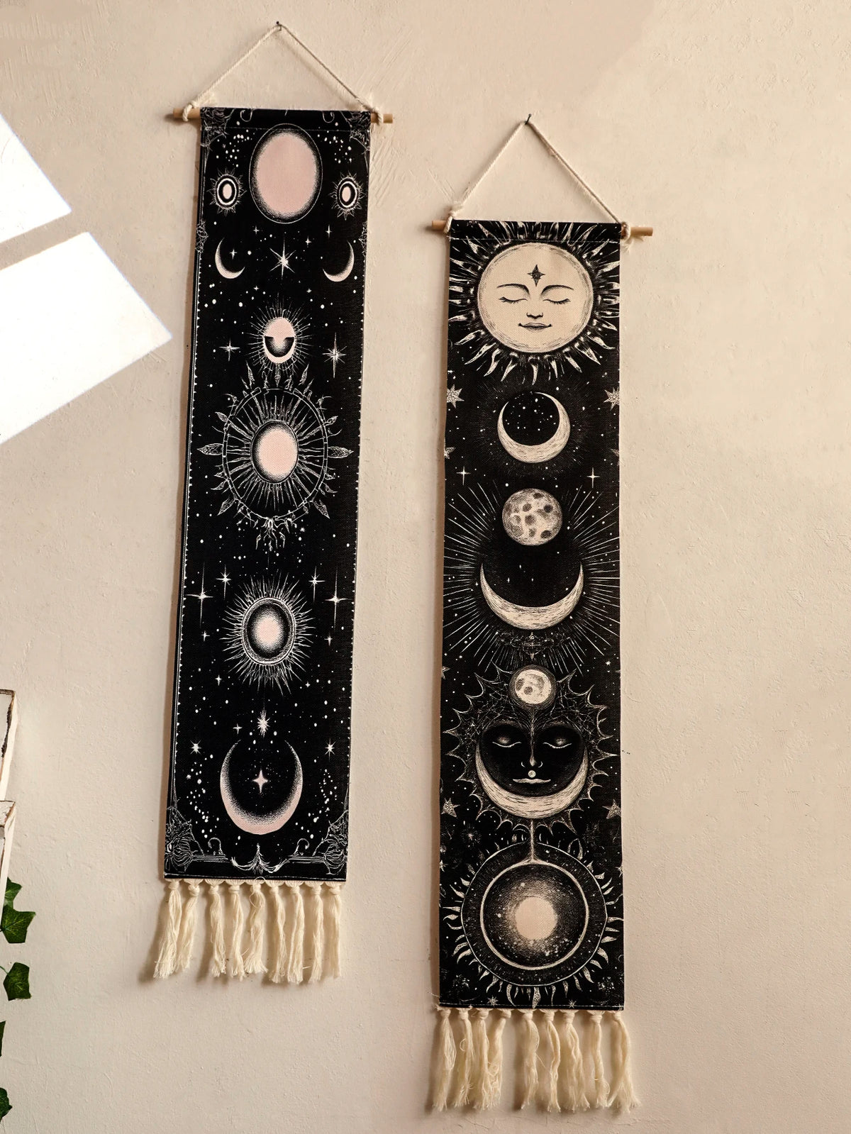 Celestial Moon Phase Tapestry Wall Hanging - Gothic Witchy Black White Boho Decor