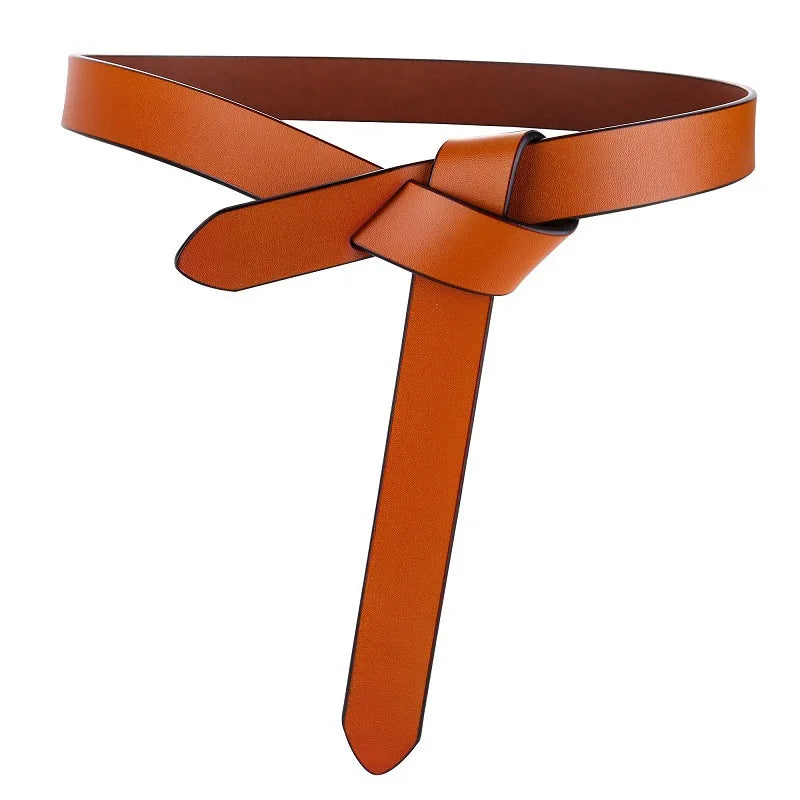 Genuine Cowhide Leather Knotted Belt for Women – Soft Gothic Retro Corset Girdle for Dresses