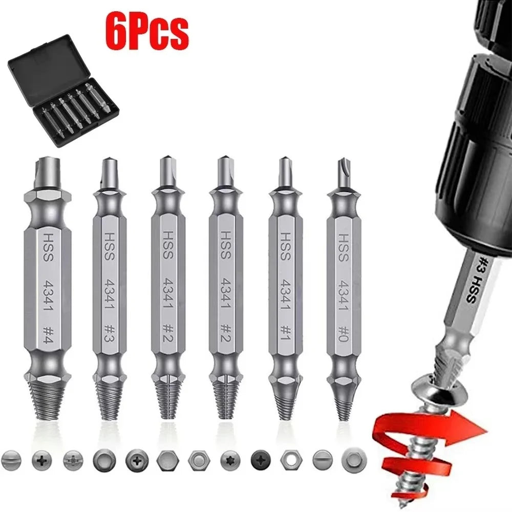 Screw Extractor Set, 6pc Double Headed HSS Broken Bolt Remover Kit