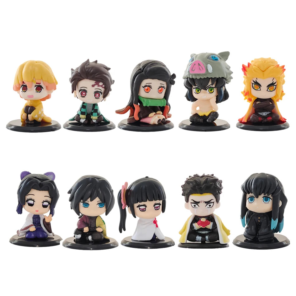 Q Version Demon Slayer Sitting Ghost Doll Figure - Tanjiro Nezuko Inosuke Zenitsu Anime Model Toy