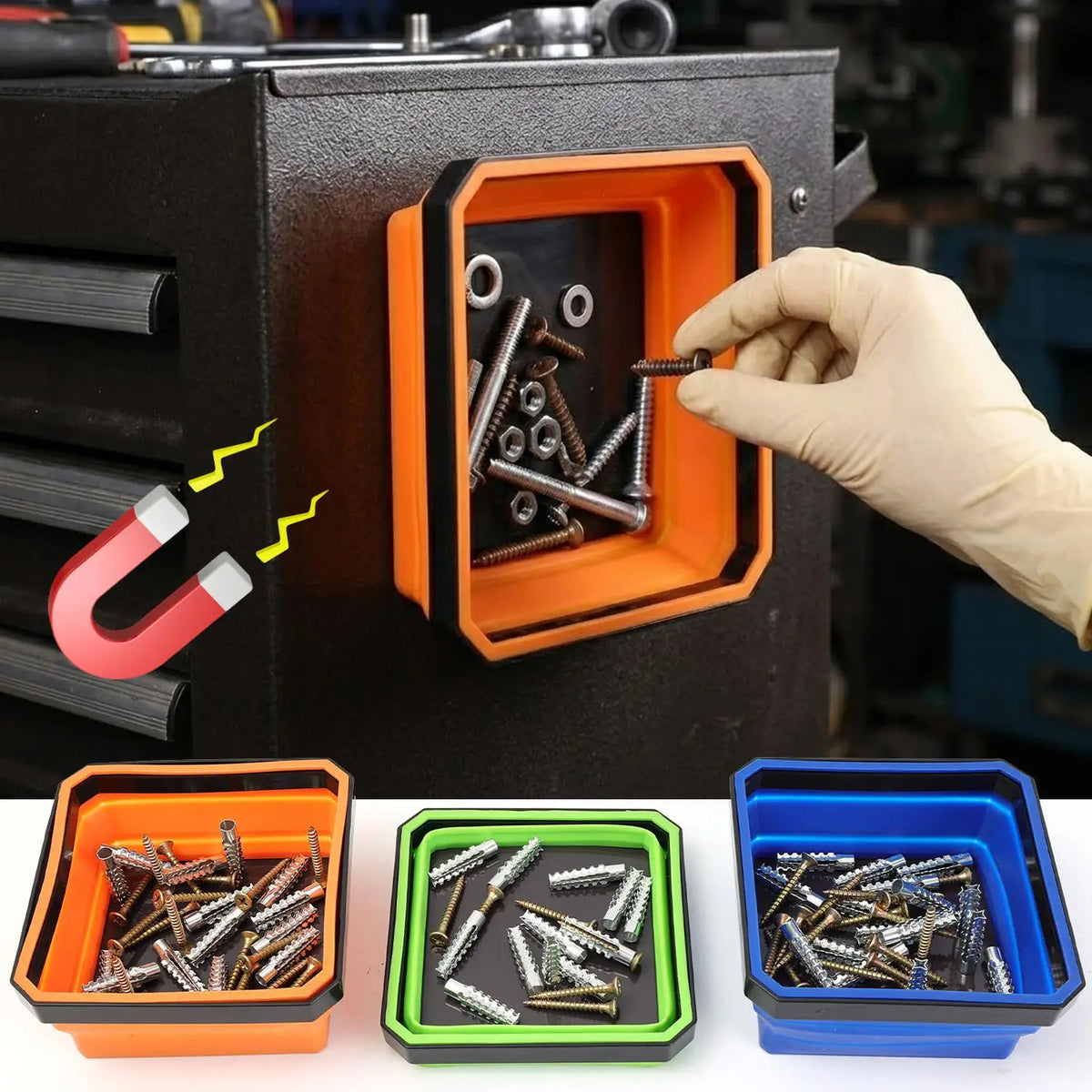 Magnetic Parts Tray, Foldable Silicone Bowl for Bolts, Nuts & Screws