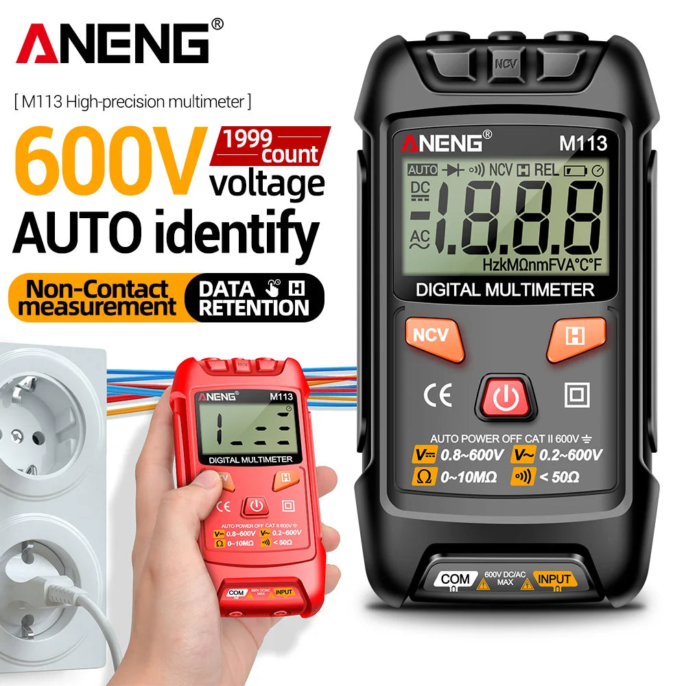 ANENG M113 Digital Multimeter 1999 Counts AC/DC Voltage Ohm NCV Tester Tool
