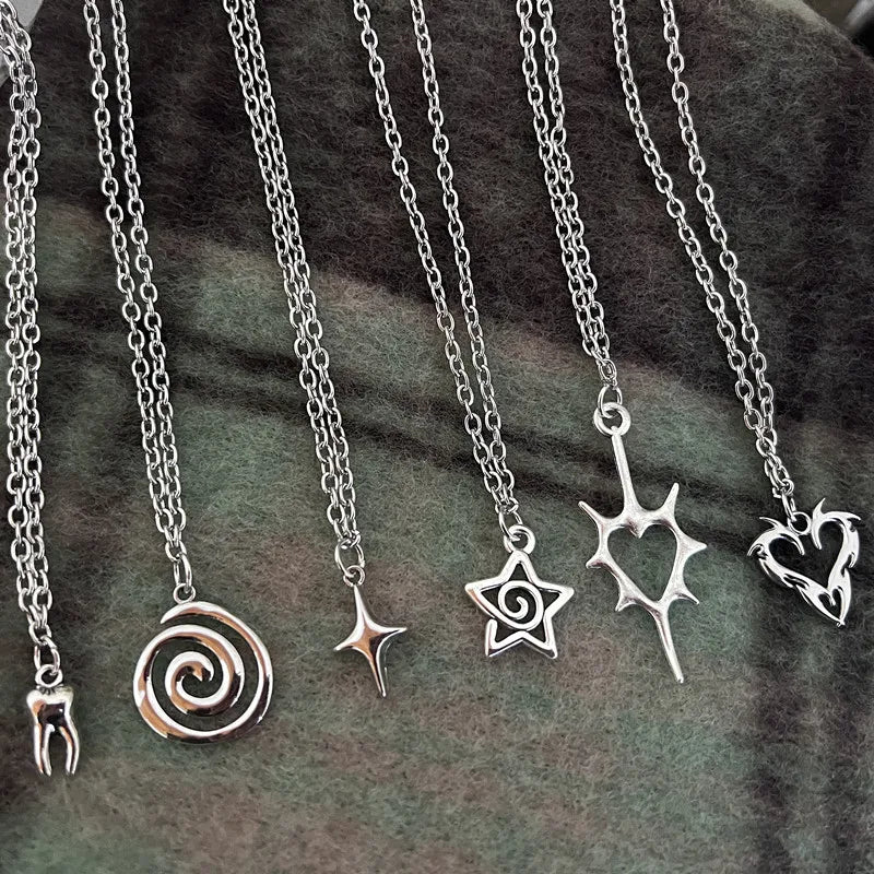 Y2K Flail Fire Heart Teeth Pendant Necklace - Grunge Punk Charm