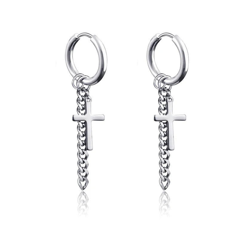 Punk Gothic Stainless Steel Drop Earrings Studs for Women Men - Hip Hop Rock Ear Jewelry
