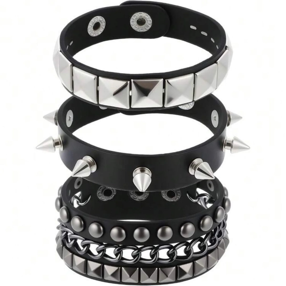 Gothic Punk Studded Leather Cuff Bracelets 3Pcs Set Hip Hop Wristbands Jewelry
