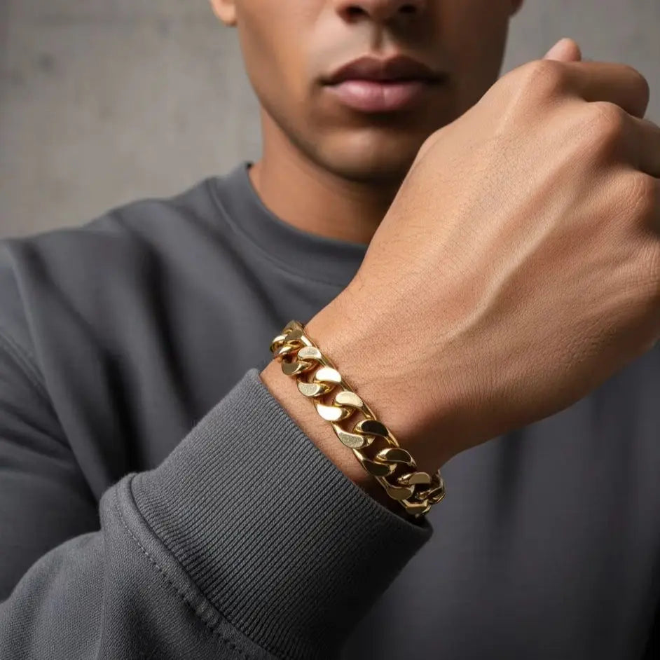 316L Stainless Steel Cuban Chain Bracelet and Necklace Set for Men – Gold and Silver Y2K Gothic Jewelry