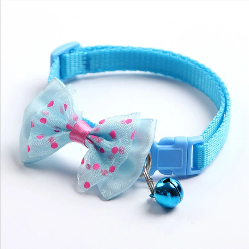 Cute Bow Dog and Cat Collar Set with Bell - Soft Comfortable Pet Accessory