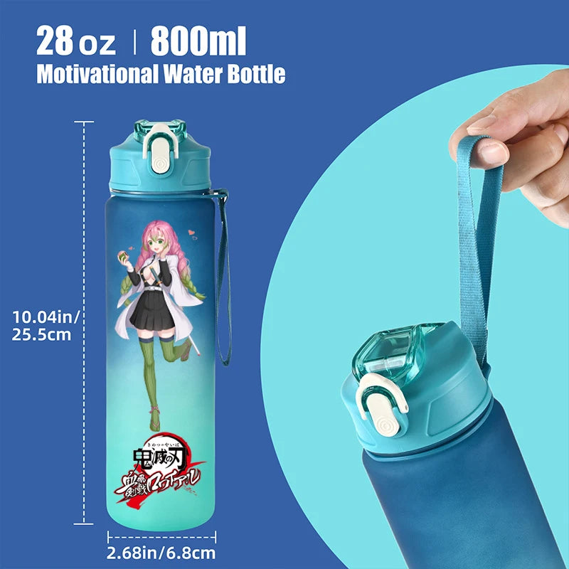 800ml Demon Slayer Water Bottle with Straw, Tanjiro Nezuko Anime Sports Cup