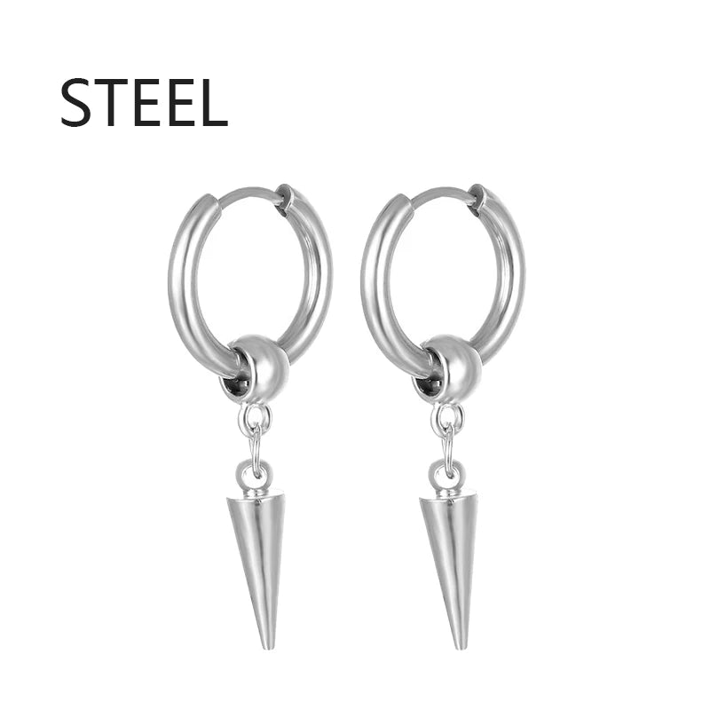 Punk Gothic Stainless Steel Drop Earrings Studs for Women Men - Hip Hop Rock Ear Jewelry
