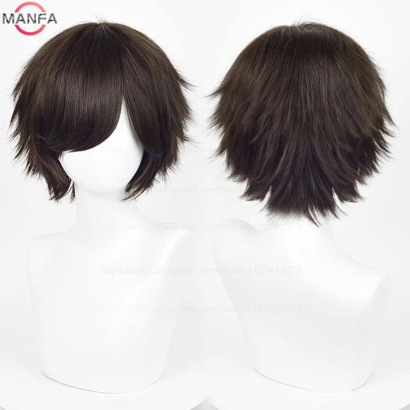 Short Straight Anime Cosplay Wig – 30cm Heat Resistant Synthetic Hair in Solid & Mixed Colors for Men and Women