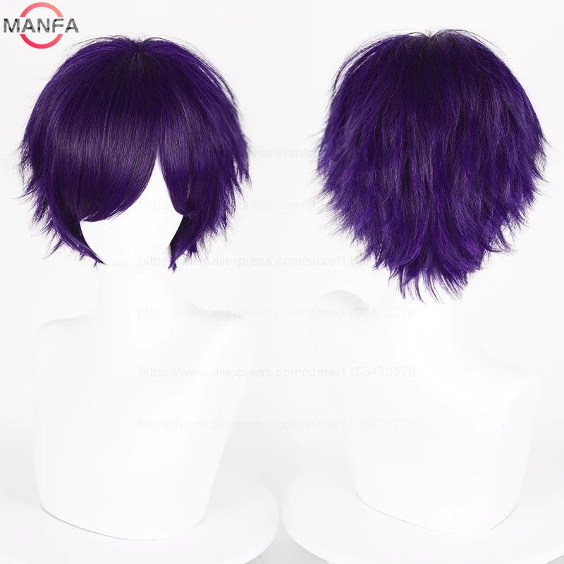 Short Straight Anime Cosplay Wig – 30cm Heat Resistant Synthetic Hair in Solid & Mixed Colors for Men and Women
