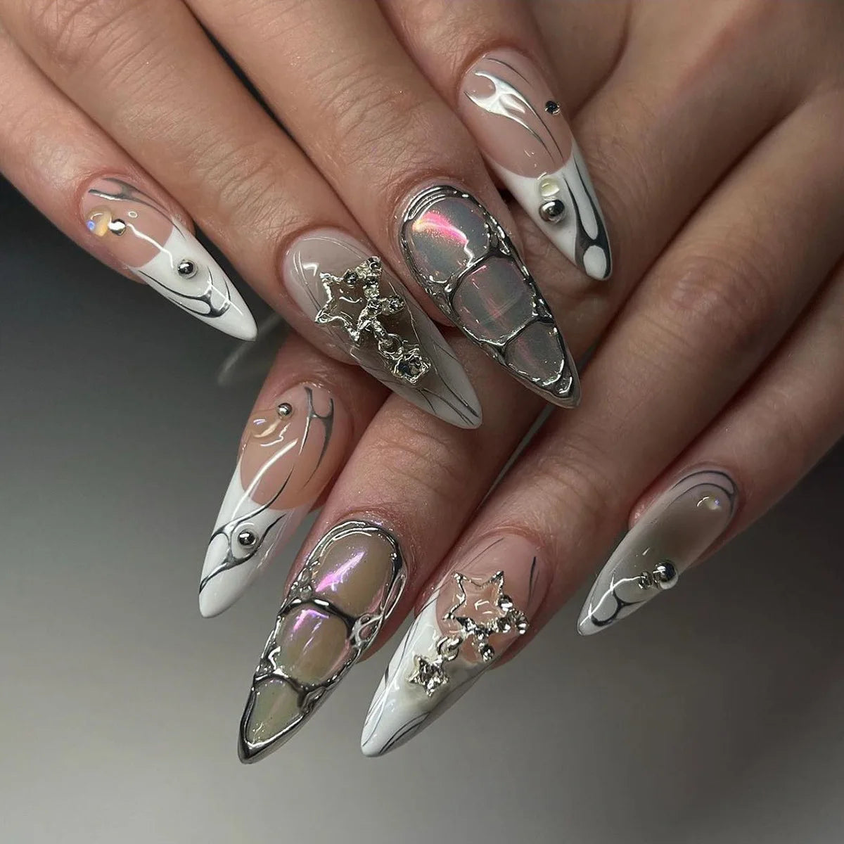 24Pcs Black Y2K Press On Nails, Diamond Butterfly Halloween Long Almond Tips