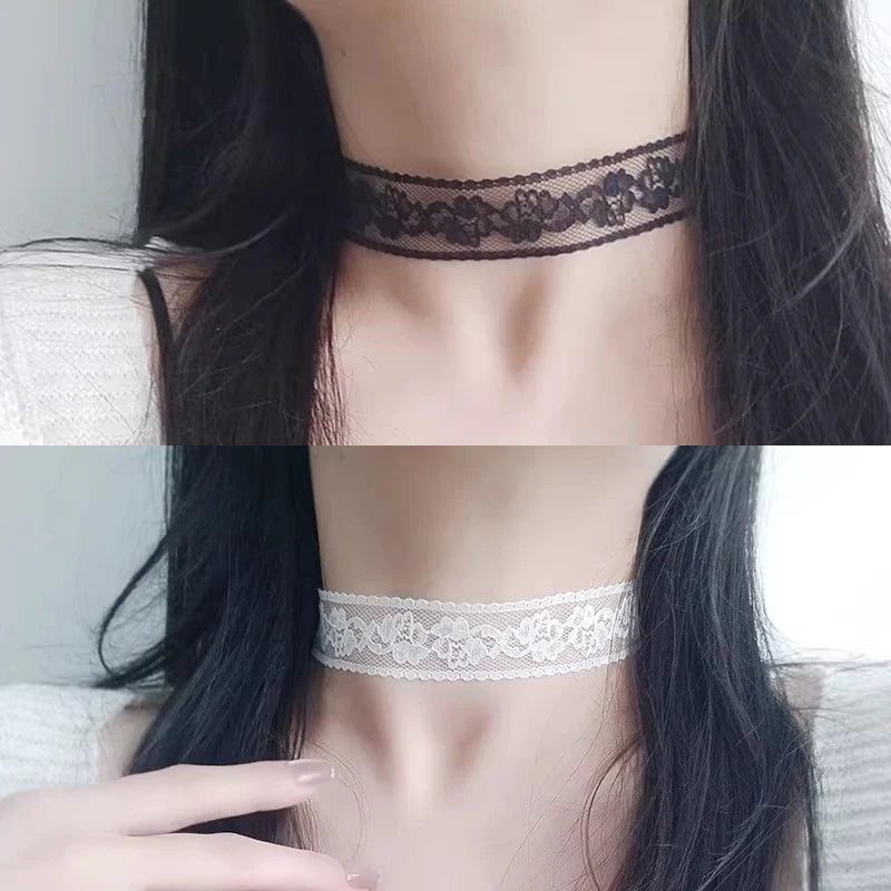 Black Lace Flower Choker Necklace - Harajuku Gothic Short Collar for Women & Girls