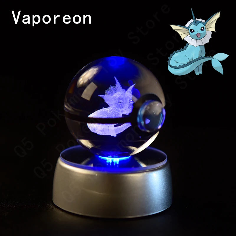 Pokemon 3D Crystal Ball Night Light - Glass Pokeball LED Lamp with Pikachu, Mewtwo & Gengar