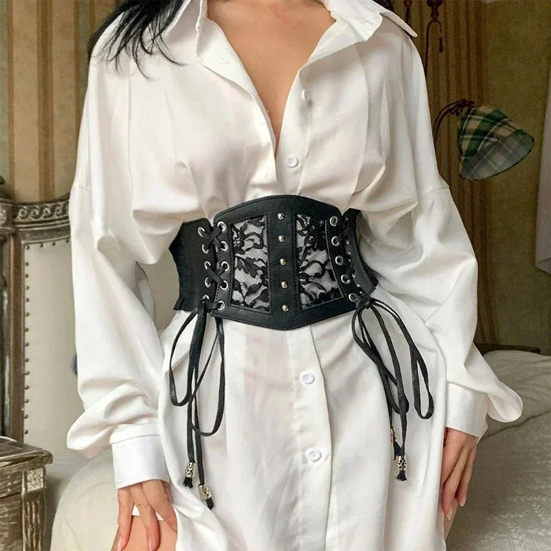 Retro Lace Corset Belt – Goth Punk Elastic Pin Buckle Dress Girdle