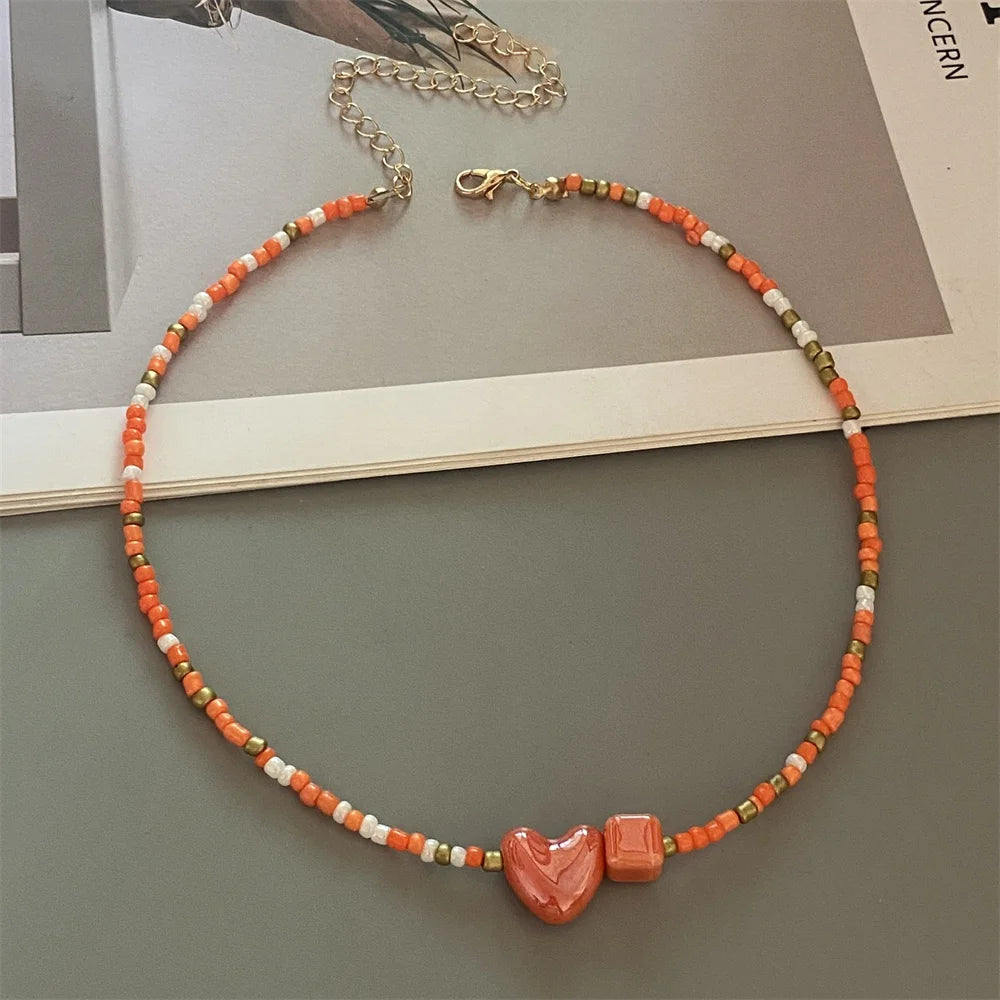 Cute Geometric Seed Bead Choker Necklace - Trendy Gift for Women