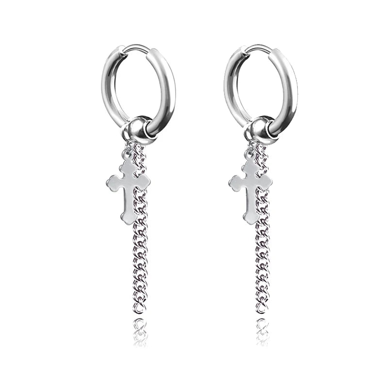 Punk Gothic Stainless Steel Drop Earrings Studs for Women Men - Hip Hop Rock Ear Jewelry