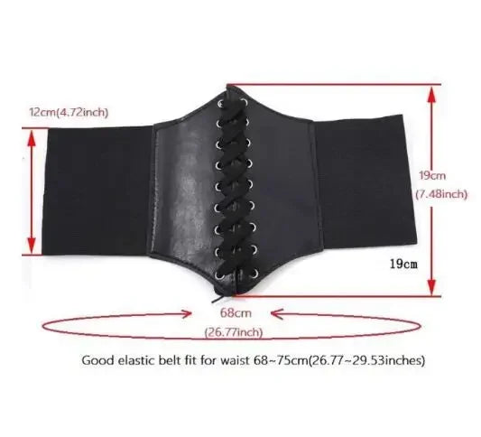Punk PU Leather Corset Wide Belt - Gothic Elastic Bustier Dress Girdle