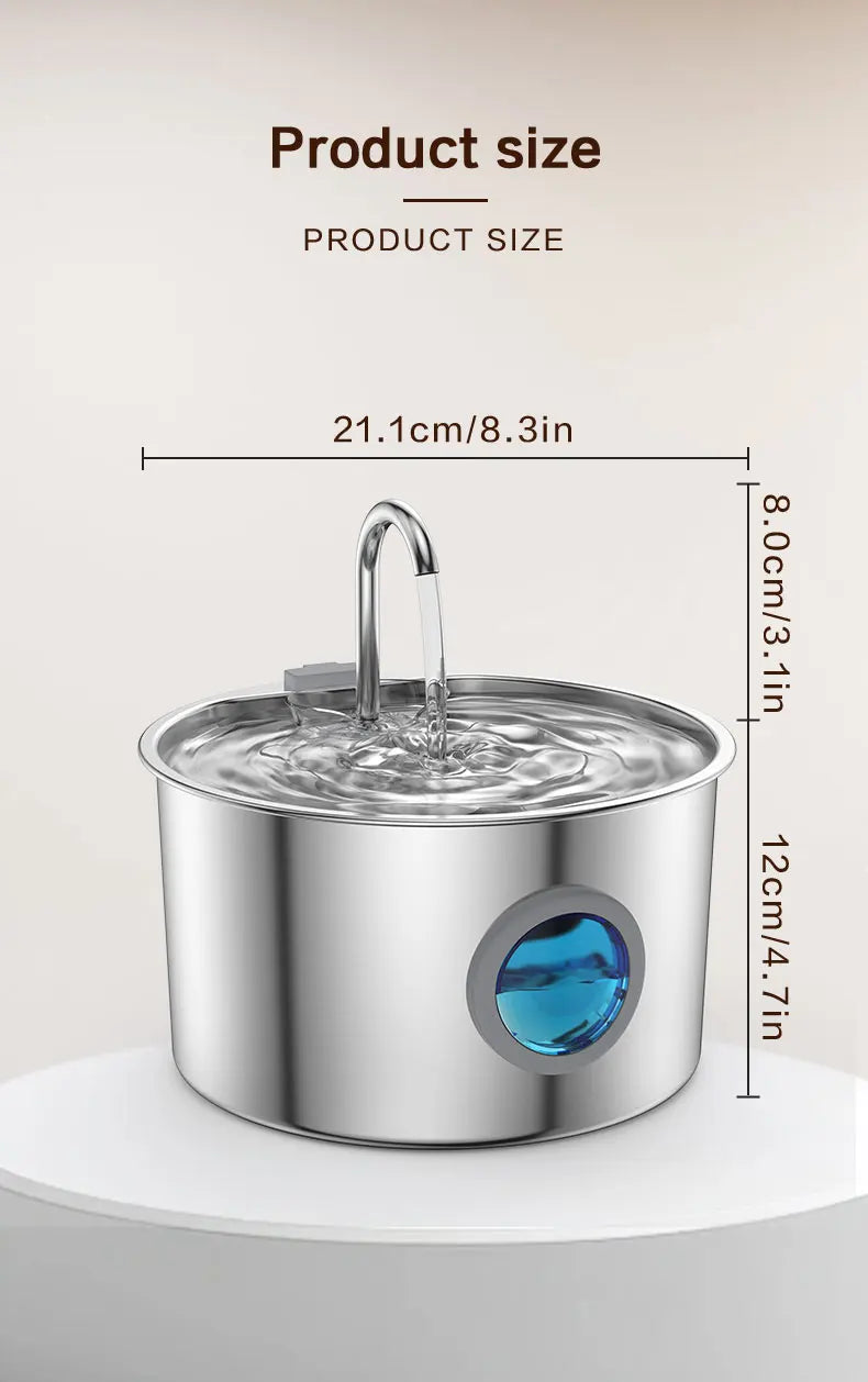 Stainless Steel Cat Water Fountain 108oz/3.2L for Cats, Dogs and Small Pets, with Quiet Operation & LED Light, Easy to Clean & Assemble