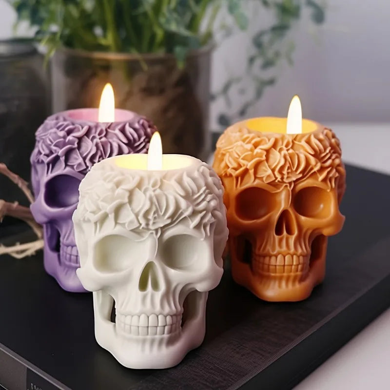 Skull Candle Mold Silicone 3D Flower Halloween DIY Resin & Soap Mold