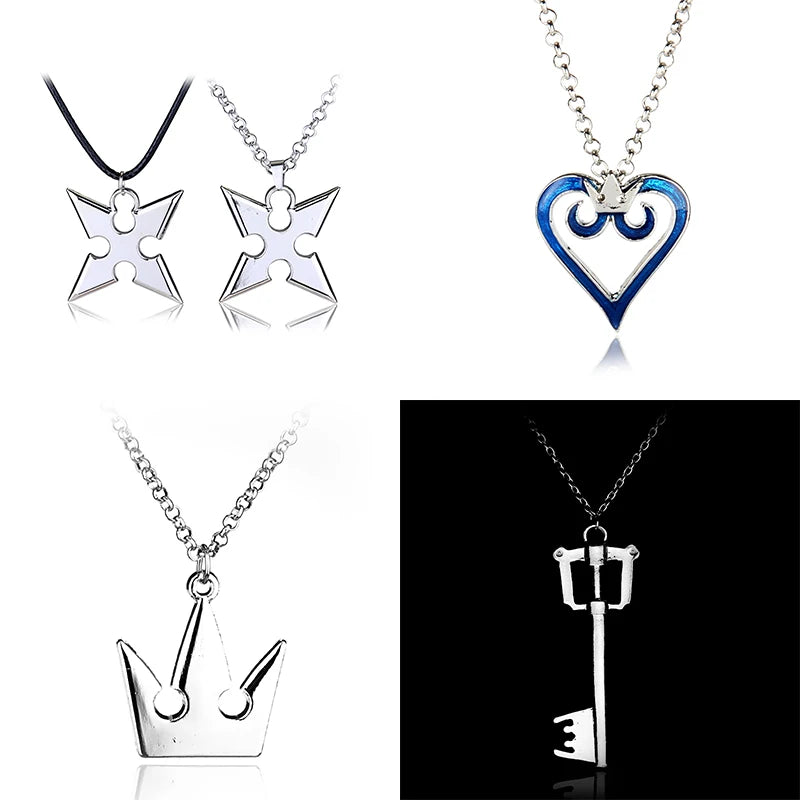 Kingdom Hearts Sora Key Blade Chain Pendant Necklace - Crown Charm Choker for Cosplay & Gaming Fans