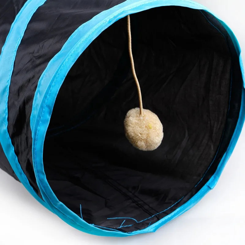 Collapsible Cat Tunnel Toy – Blue & Black Pop-Up Play Tube and Hideaway for Indoor Kittens