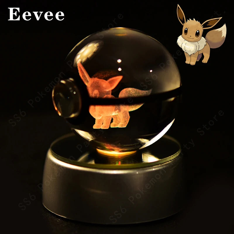 Pokemon 3D Crystal Ball Night Light - Glass Pokeball LED Lamp with Pikachu, Mewtwo & Gengar