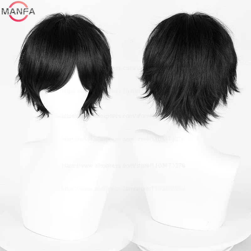 Short Straight Anime Cosplay Wig – 30cm Heat Resistant Synthetic Hair in Solid & Mixed Colors for Men and Women