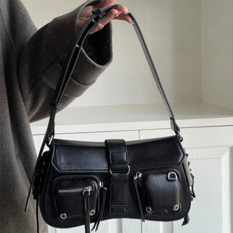 Goth Punk Faux Leather Underarm Shoulder Bag – Edgy Y2K Women's Handbag with Chic Design