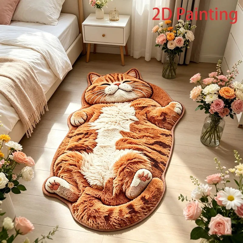 Cute Cat-Shaped Plush Floor Rug - Soft Irregular Bedroom Bedside Carpet Mat