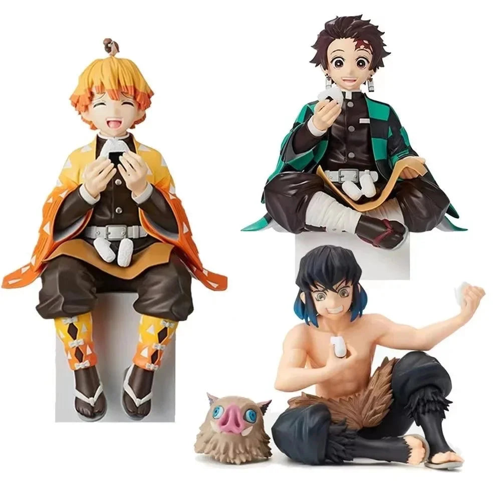 Demon Slayer Sitting Figures, Rice-Eating Tanjiro Nezuko Anime Figurine Desk Decor