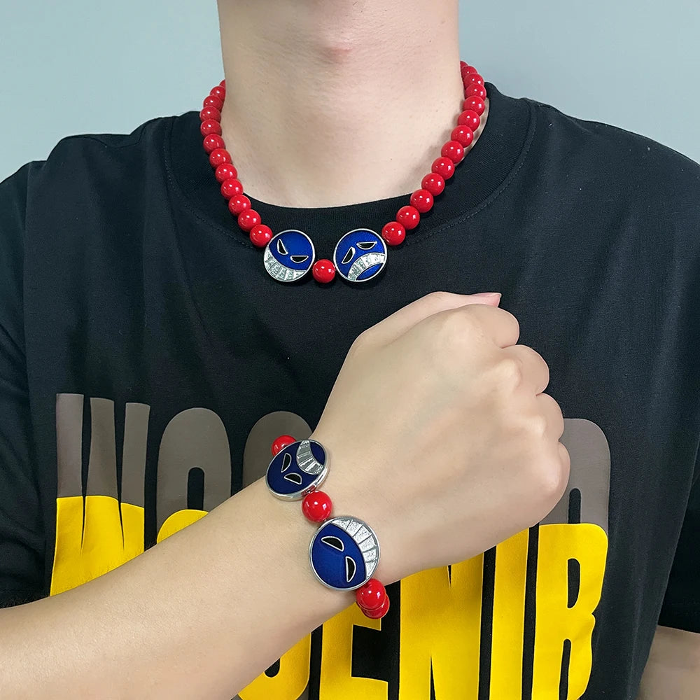 Portgas D Ace Red Beads Face Bracelet & Necklace – One Piece Anime Cosplay Jewelry Gift